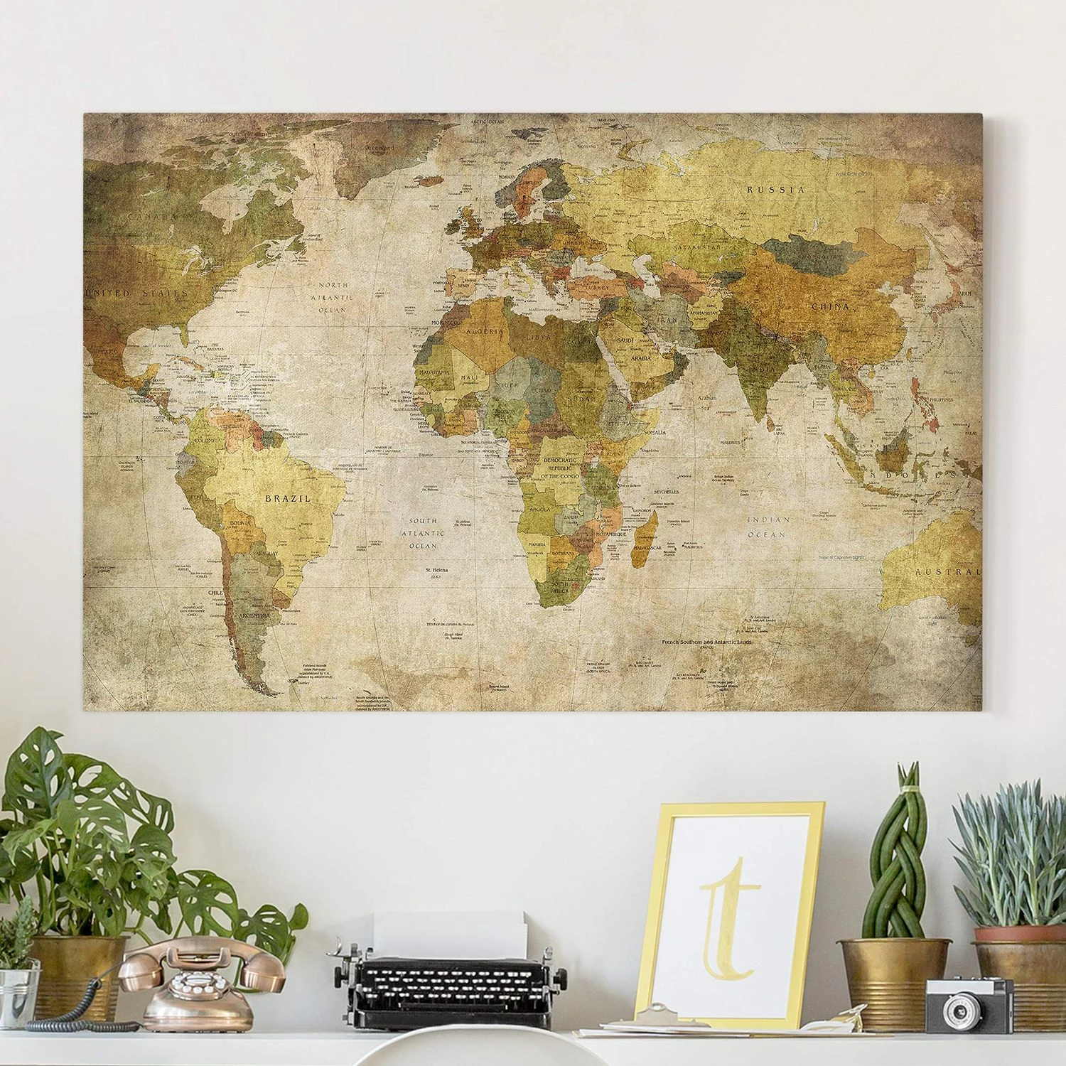 Bilderwelten Tableau déco planisphère - Toile / Épicéa massif - Multicolore - 90 x 60 cm – Image 2