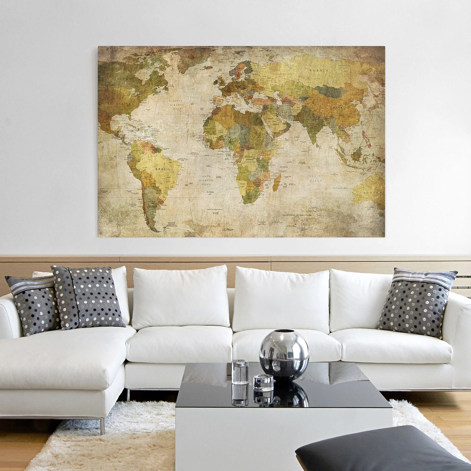Bilderwelten Tableau déco planisphère - Toile / Épicéa massif - Multicolore - 90 x 60 cm – Image 3