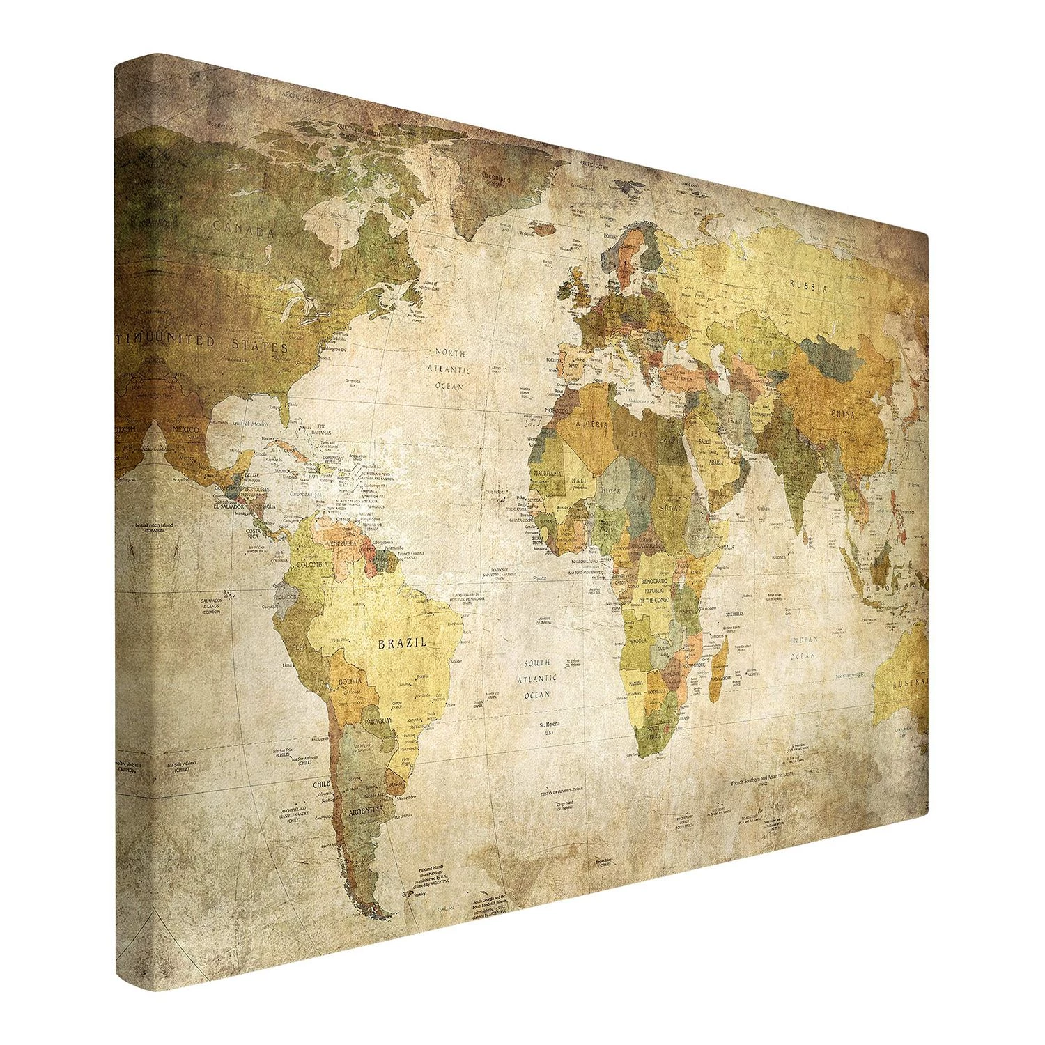 Bilderwelten Tableau déco planisphère - Toile / Épicéa massif - Multicolore - 90 x 60 cm – Image 4