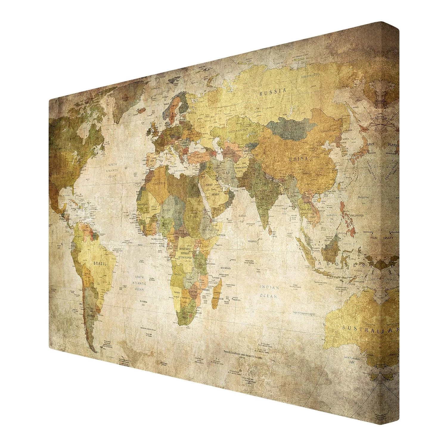 Bilderwelten Tableau déco planisphère - Toile / Épicéa massif - Multicolore - 90 x 60 cm – Image 5