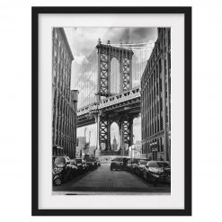 Bilderwelten Tableau déco pont de Manhattan I - Pin massif - Noir - 50 x 70 cm