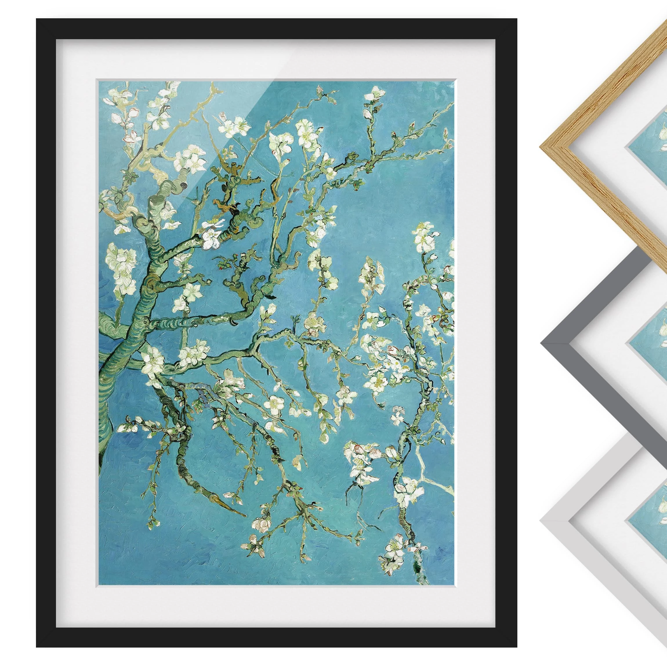 Bilderwelten Impression d’art fleurs d’amandier I - Pin massif - Noir - 70 x 100 cm – Image 2