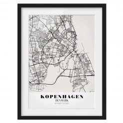 Bilderwelten Tableau déco plan de Copenhague I - Pin massif - Noir - 50 x 70 cm