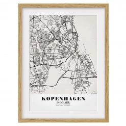 Bilderwelten Tableau déco plan de Copenhague IV - Partiellement en chêne massif - Chêne - 30 x 40 cm