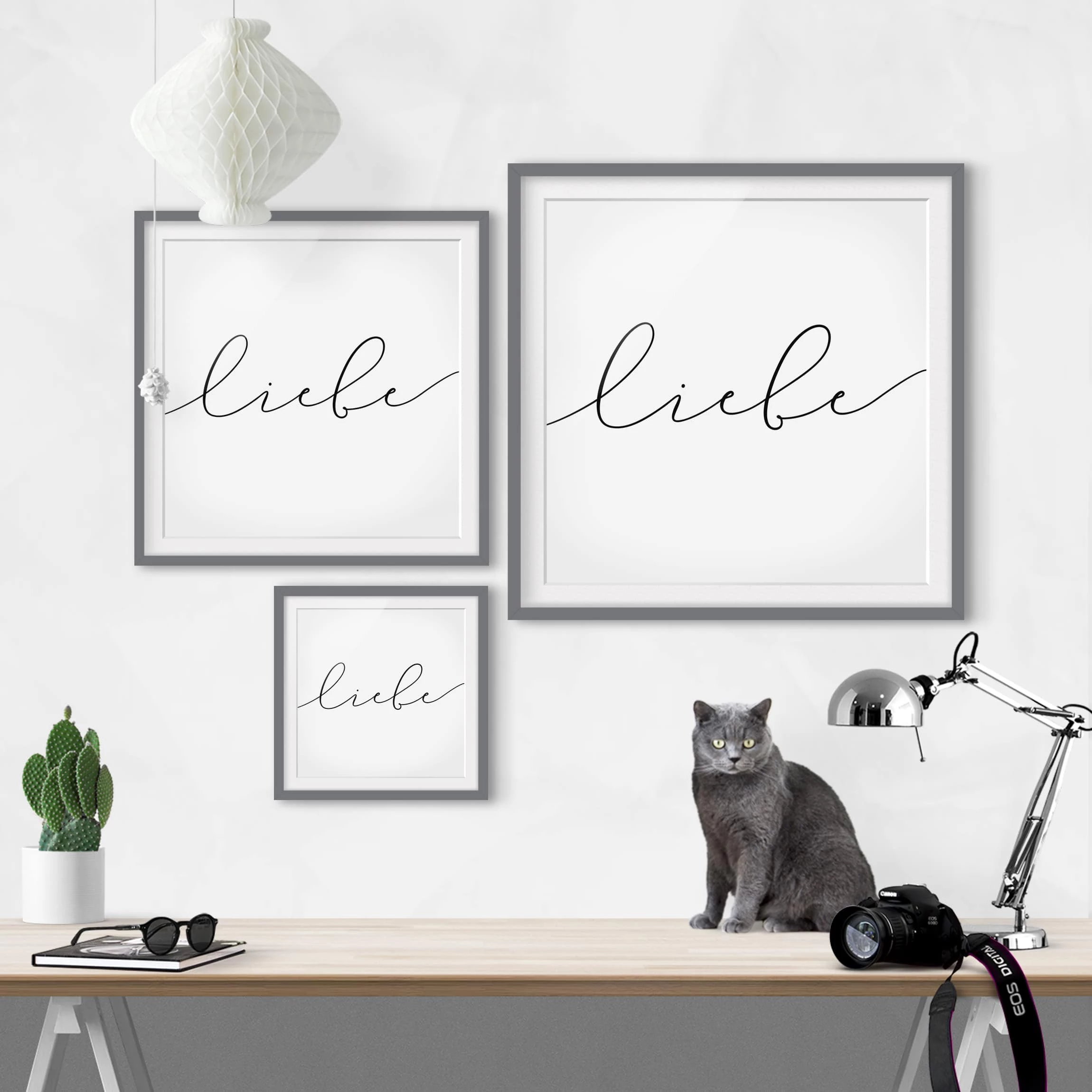 Bilderwelten Impression d’art calligraphie Liebe III - Partiellement en pin massif - Gris - 70 x 70 cm – Image 6