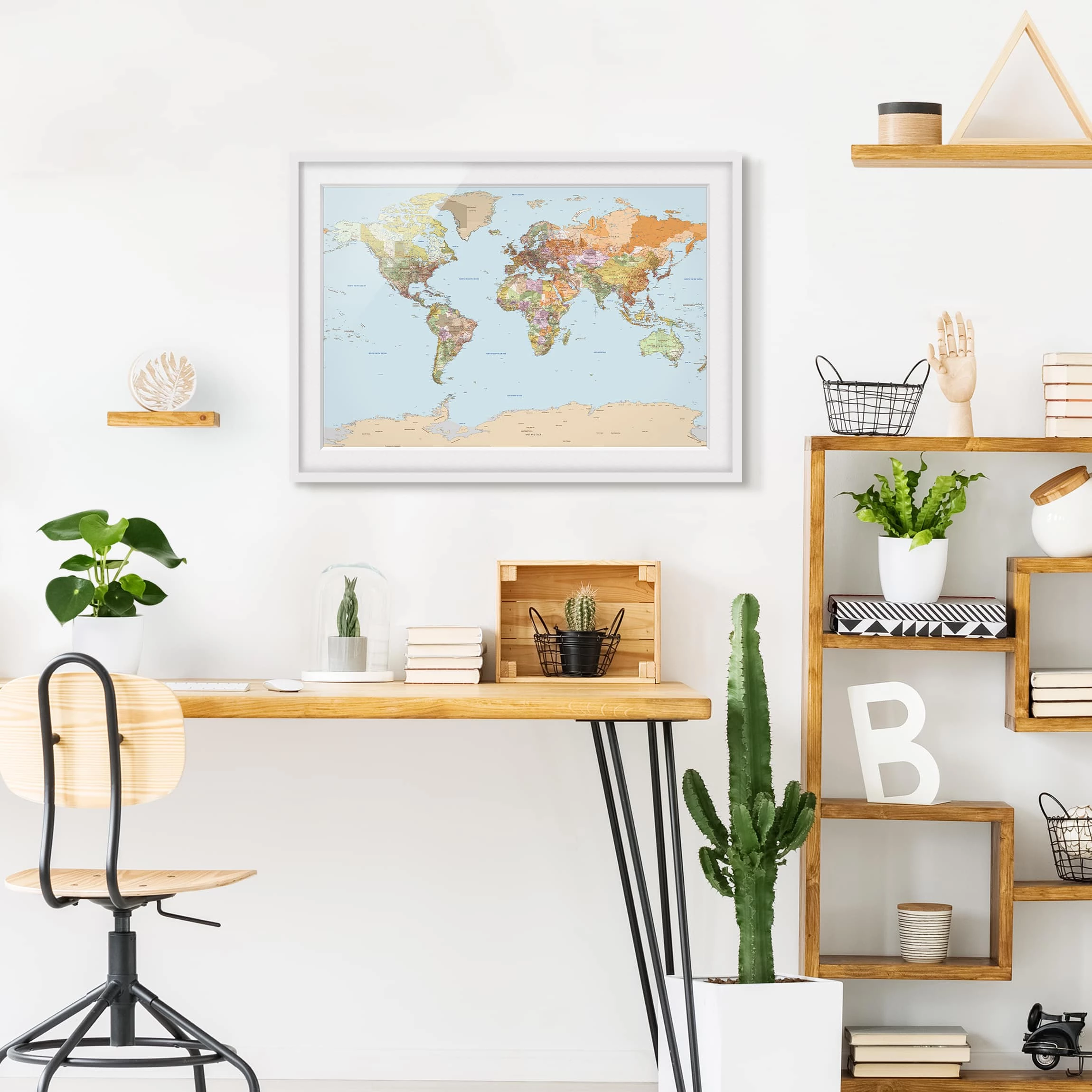 Bilderwelten Tableau déco mappemonde géopolitique II - Partiellement en pin massif - Blanc - 100 x 70 cm – Image 5