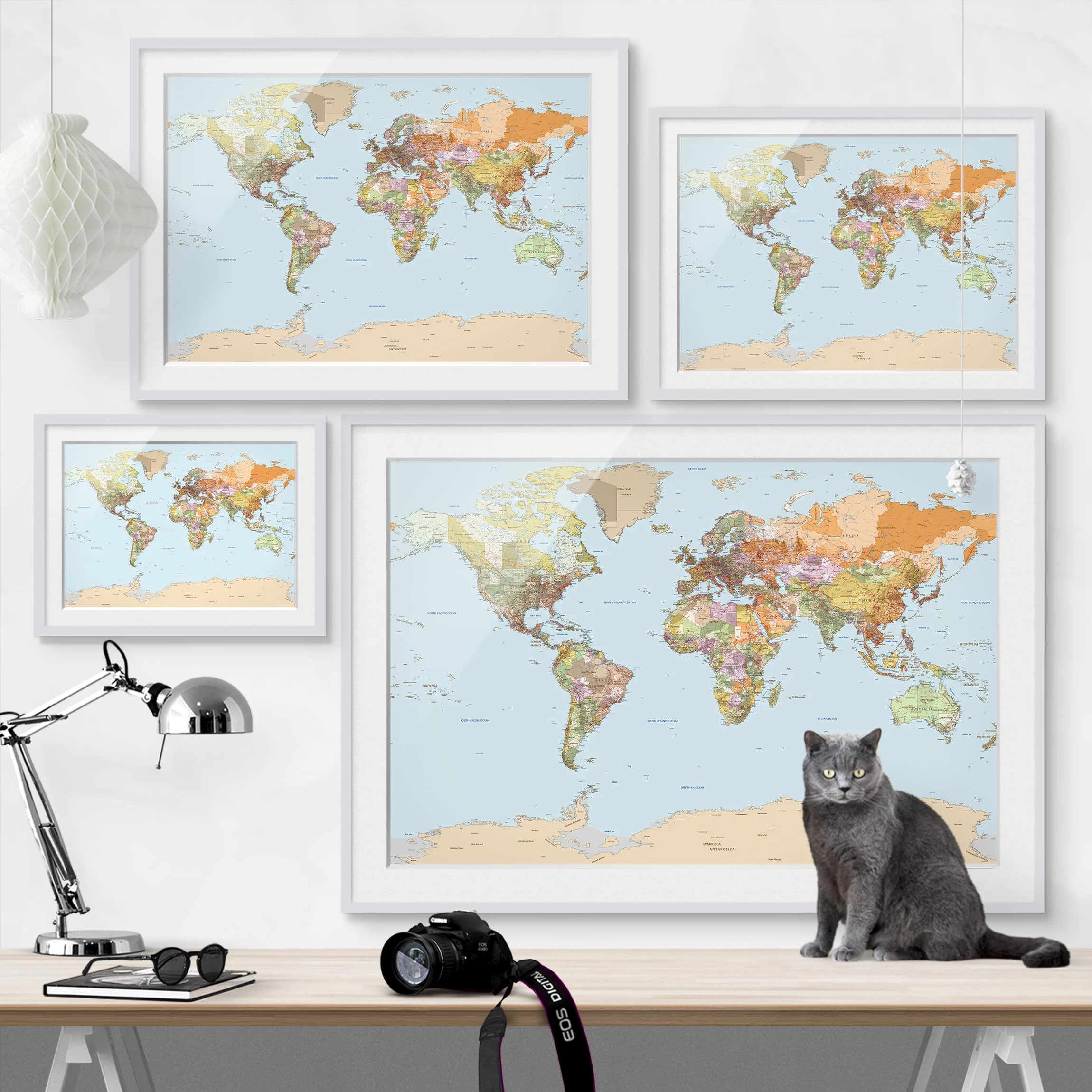 Bilderwelten Tableau déco mappemonde géopolitique II - Partiellement en pin massif - Blanc - 100 x 70 cm – Image 6