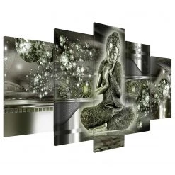 Artgeist Tableau déco plexiglas Emerald Buddha - Plexiglas - Gris / Vert - 100 x 50 cm