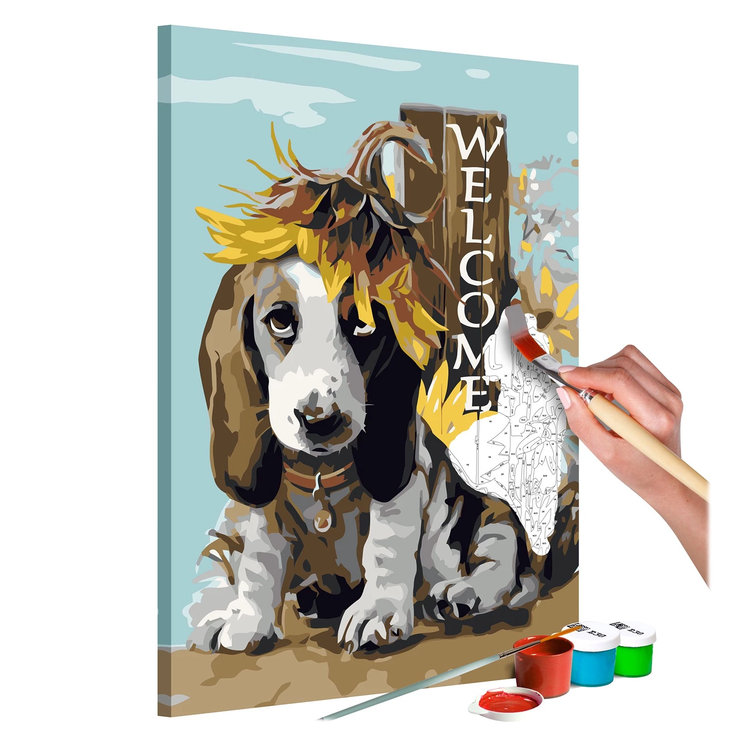 Artgeist Peinture par numéro - Dog & Sunflowers - Lin - Multicolore - 40 x 60 cm