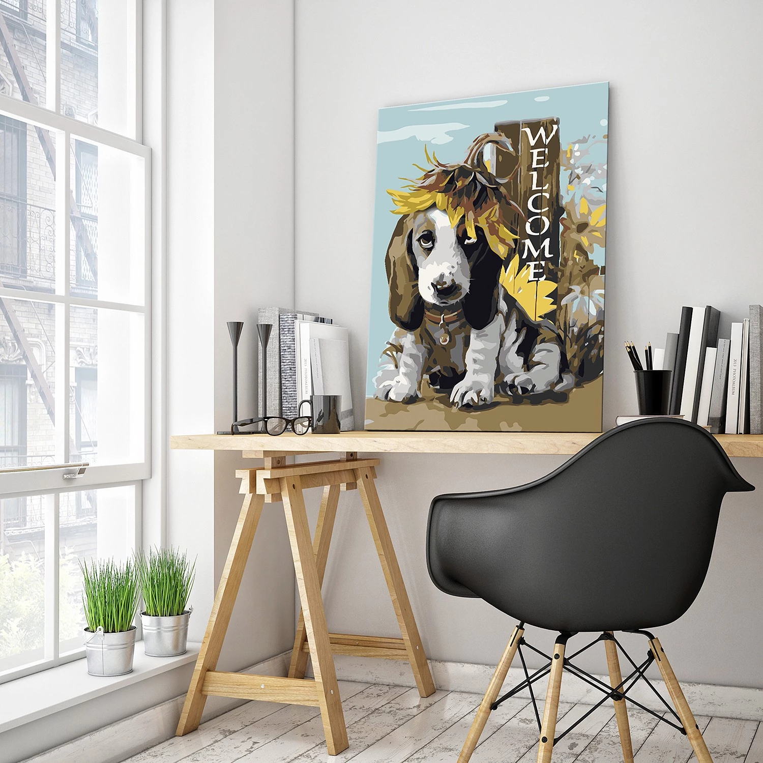 Artgeist Peinture par numéro - Dog & Sunflowers - Lin - Multicolore - 40 x 60 cm – Image 2