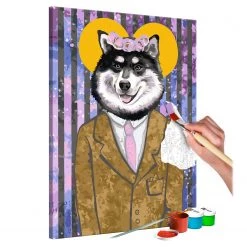Artgeist Tableau déco Dog in Suit - Peinture à points - Lin - Multicolore - 40 x 60 cm