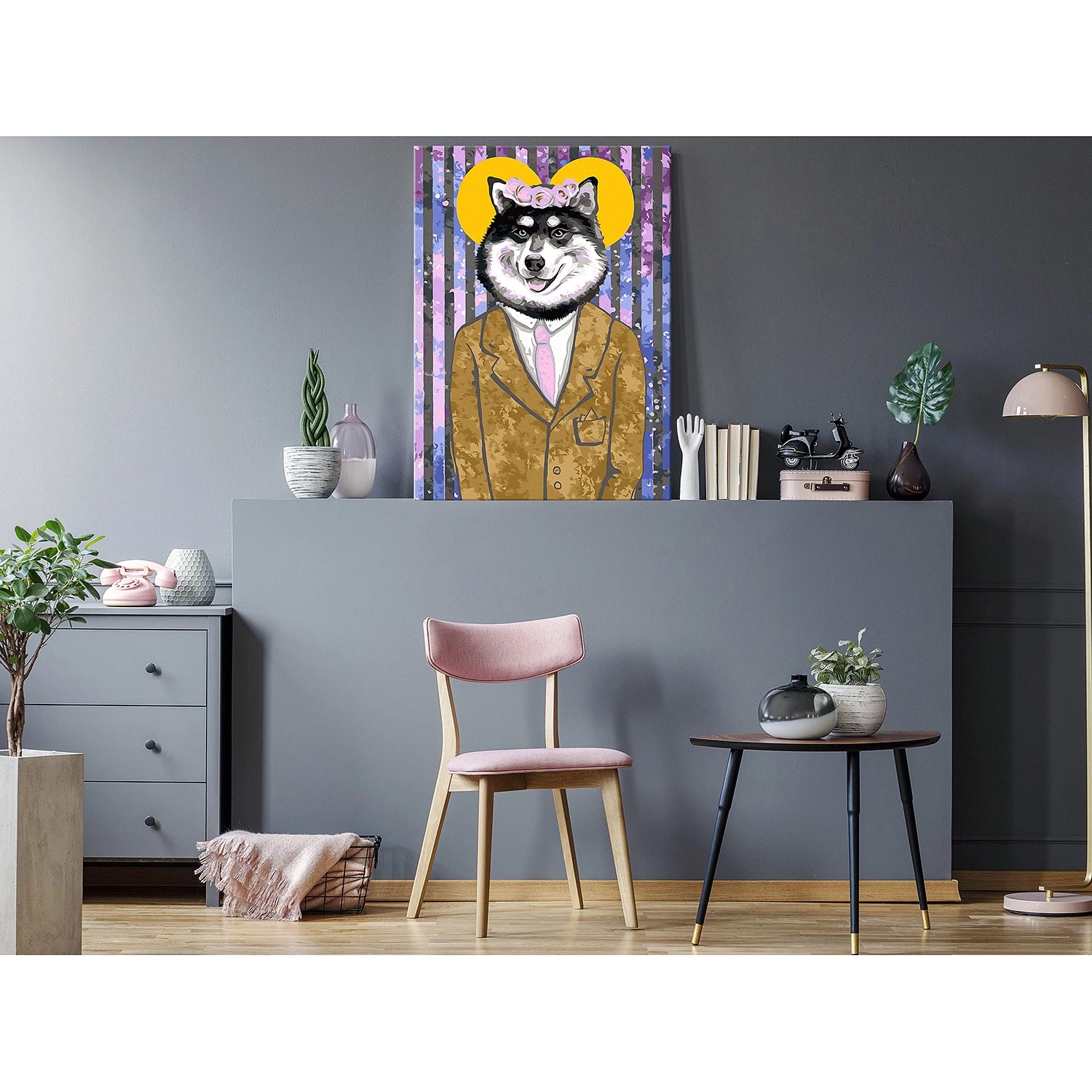 Artgeist Tableau déco Dog in Suit - Peinture à points - Lin - Multicolore - 40 x 60 cm – Image 2