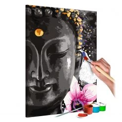 Artgeist Tableau déco Buddha & Flower - Peinture à points - Lin - Multicolore - 40 x 60 cm