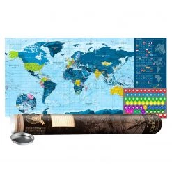 Artgeist Affiche Planisphère I - À gratter - Intissé premium - 100 x 50 cm - Bleu clair