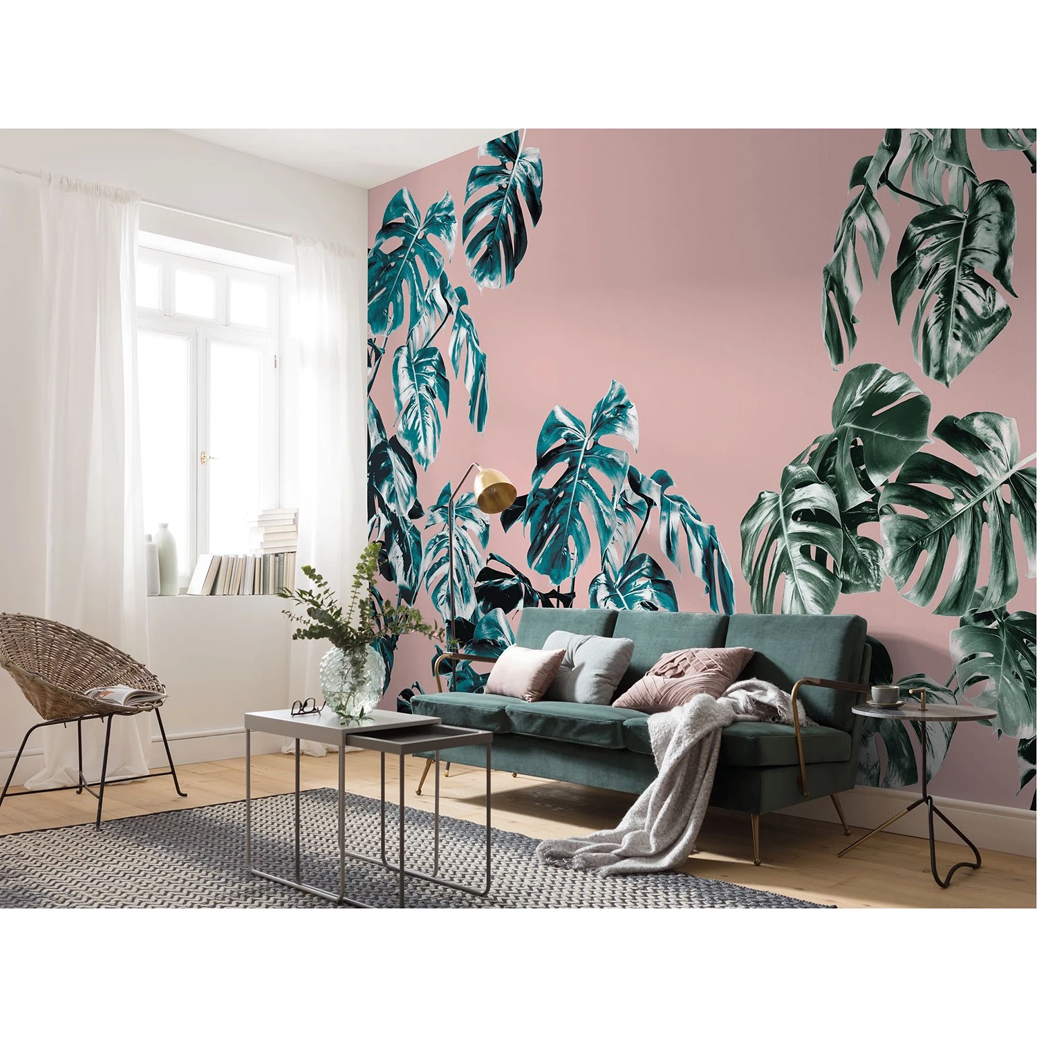 Komar Papier peint intissé Monstera Rosé - Intissé - Rose / Vert – Image 2