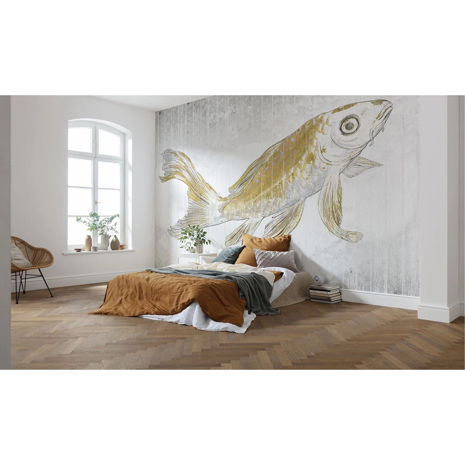 Komar Papier peint intissé Golden Koi - Intissé - Doré / Gris / Blanc – Image 2