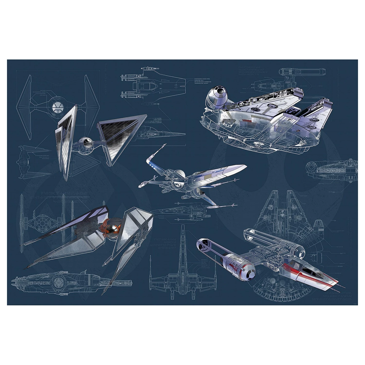 Komar Papier peint Star Wars Blueprint Dark - Intissé - Bleu / Gris