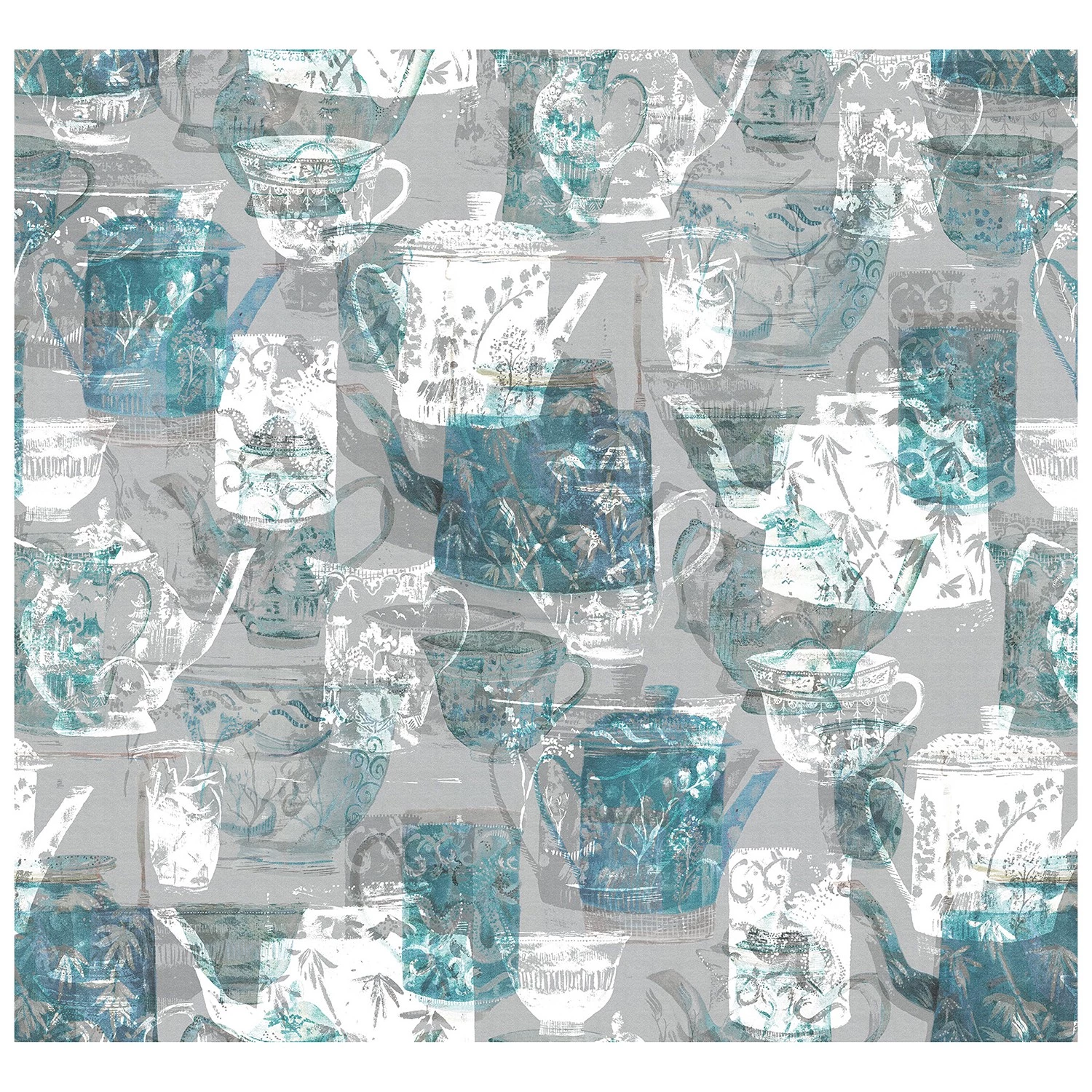 Komar Papier peint intissé Tableware - Intissé - Bleu / Turquoise / Blanc