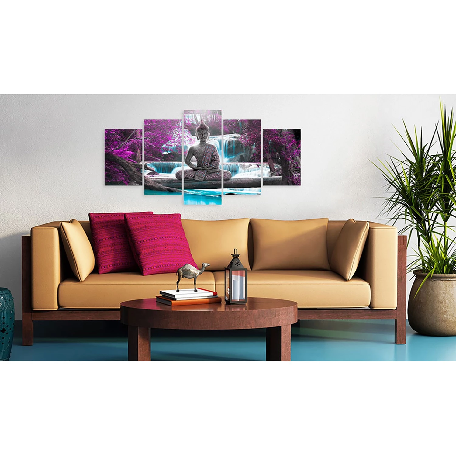 Artgeist Tableau déco Waterfall and Buddha - Toile - Marron - 200 x 100 cm – Image 2