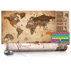 Artgeist Carte du monde Ă gratter vintage - Toile - Beige - CrĂšme