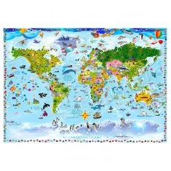 Artgeist Papier peint en intissé World Map Kids - Papier peint en intissé premium - Multicolore - 100 x 70 cm