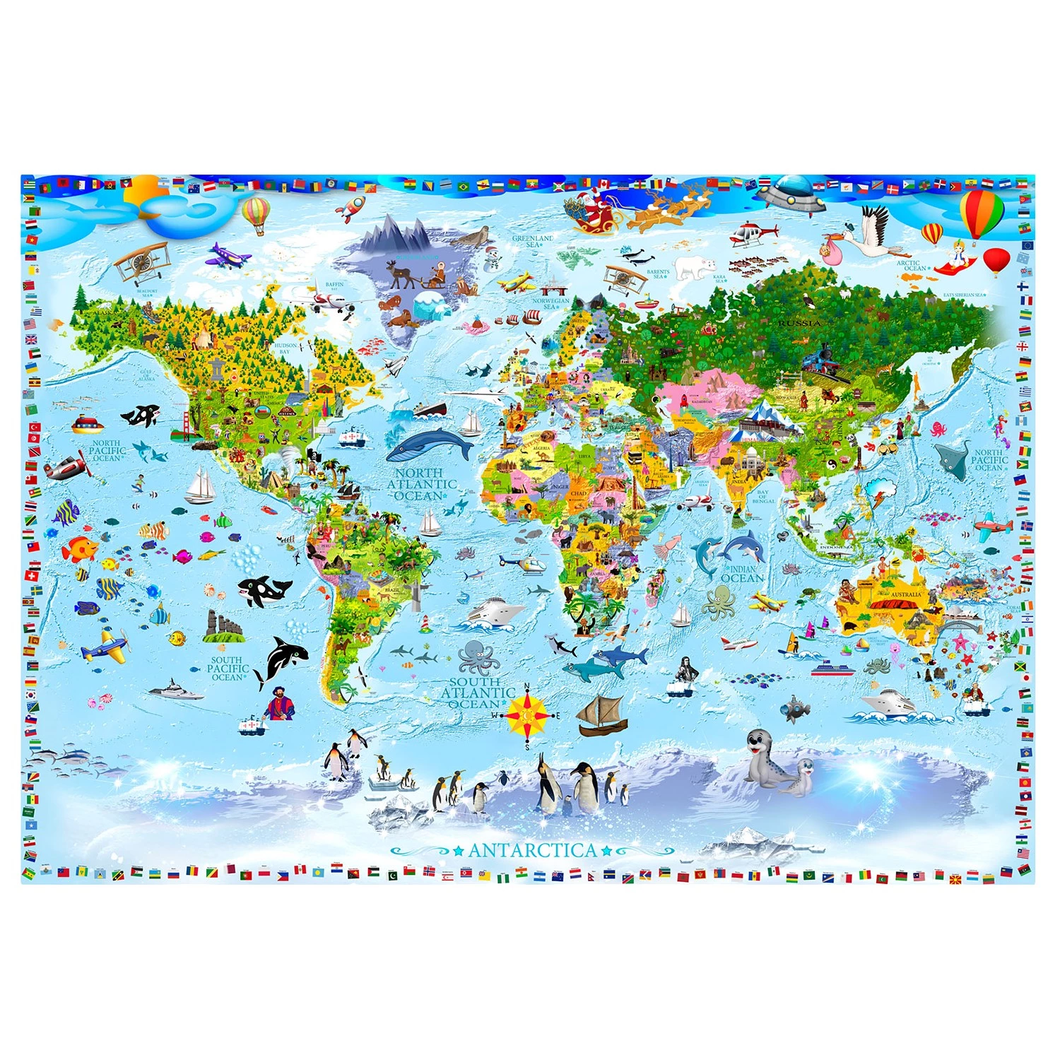 Artgeist Papier peint en intissé World Map Kids - Papier peint en intissé premium - Multicolore - 100 x 70 cm