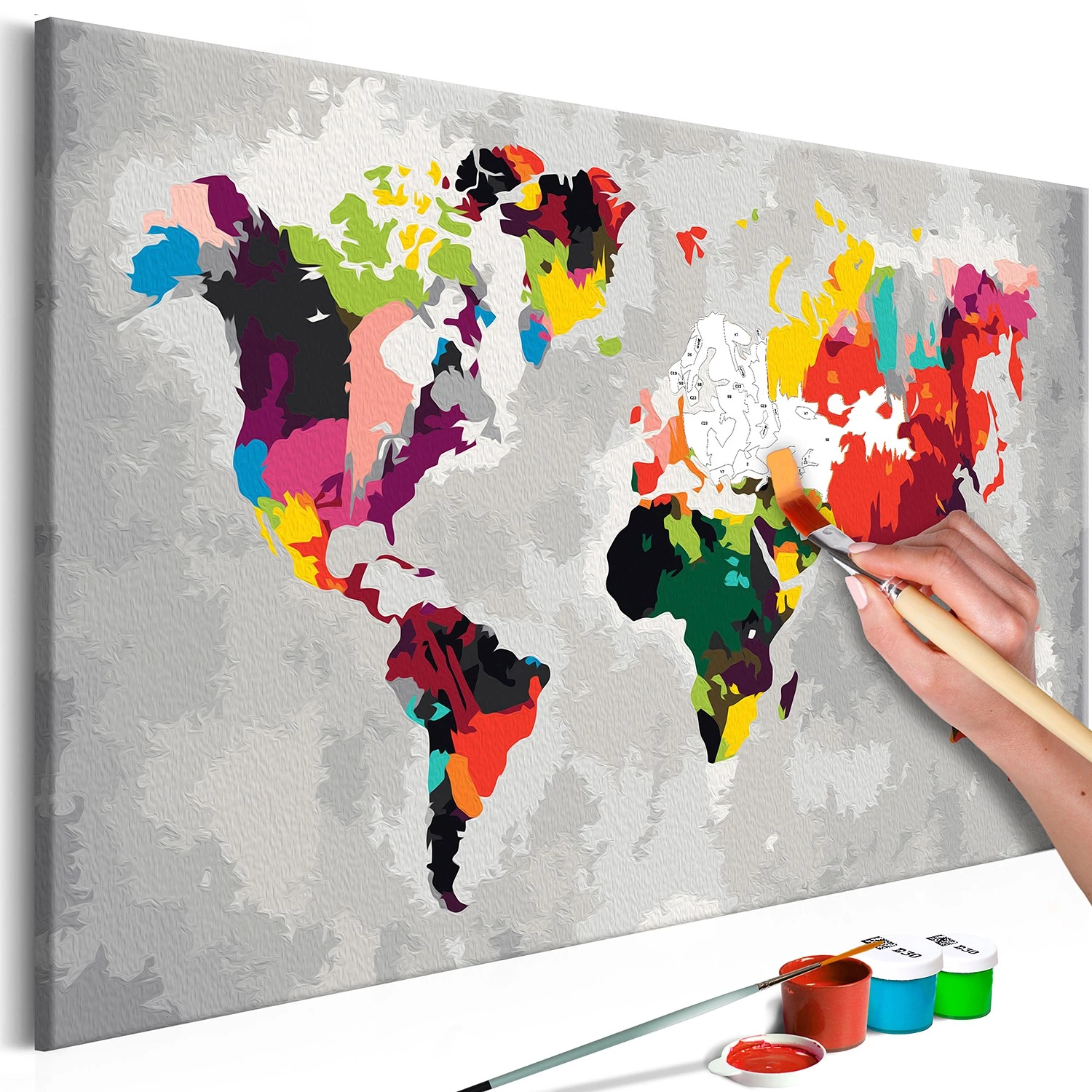 Artgeist Peinture par numéro - Carte du monde VII - Toile - Gris