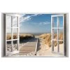 Artgeist Tableau déco Window: View of the Beach - Toile - Beige - 90 x 60 cm