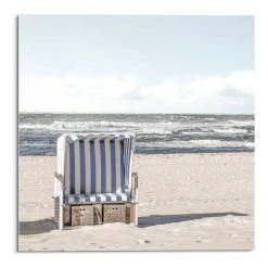 Reinders Tableau déco en verre Corbeille de plage - Verre de sécurité - Bleu