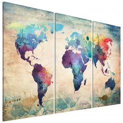 Artgeist Tableau déco PlanisphÚre Triptychon - Toile - Multicolore - 60 x 40 cm