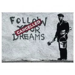 Artgeist Papier peint Dreams Cancelled (Banksy) - Intissé - Gris / Noir - 350 x 245 cm