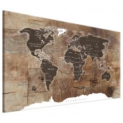 Artgeist Tableau déco World Map Wooden Mosaic - Intissé - Marron - 120 x 80 cm