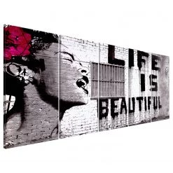 Artgeist Tableau déco Life is Beautiful (Banksy) - Toile - Multicolore - 200 x 80 cm