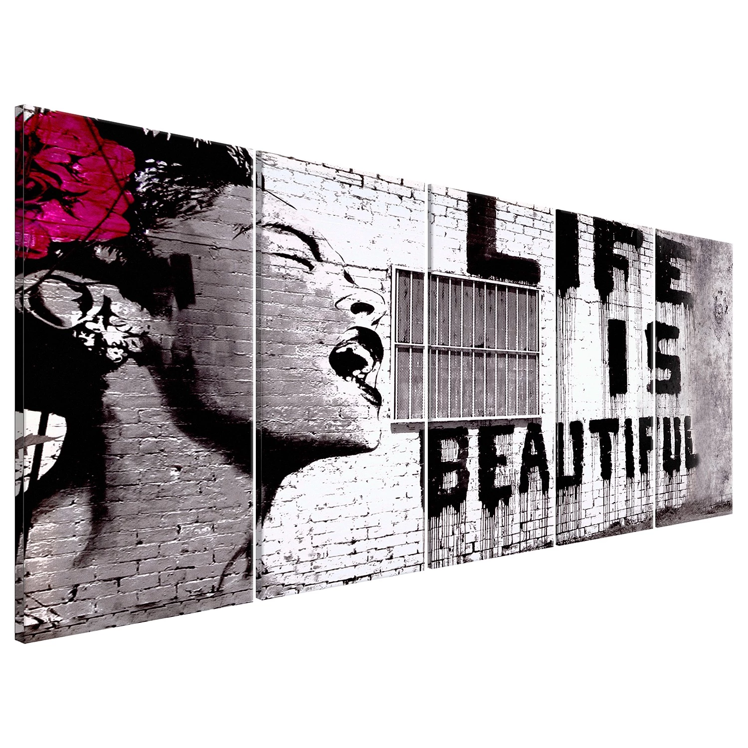 Artgeist Tableau déco Life is Beautiful (Banksy) - Toile - Multicolore - 200 x 80 cm