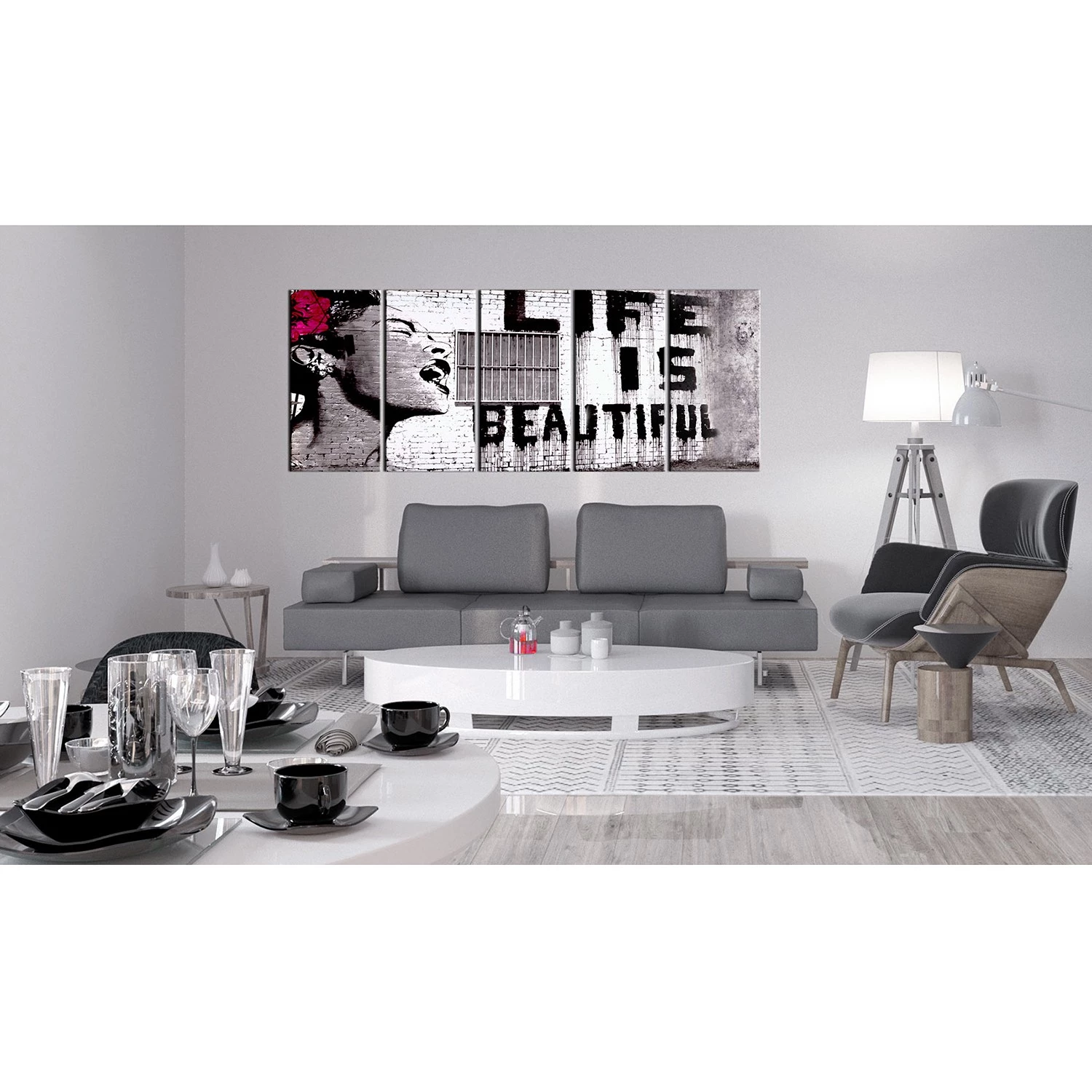 Artgeist Tableau déco Life is Beautiful (Banksy) - Toile - Multicolore - 200 x 80 cm – Image 4