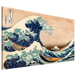 Artgeist Tableau déco The Great Wave off Kanagawa - Toile - Beige / Bleu - 90 x 60 cm