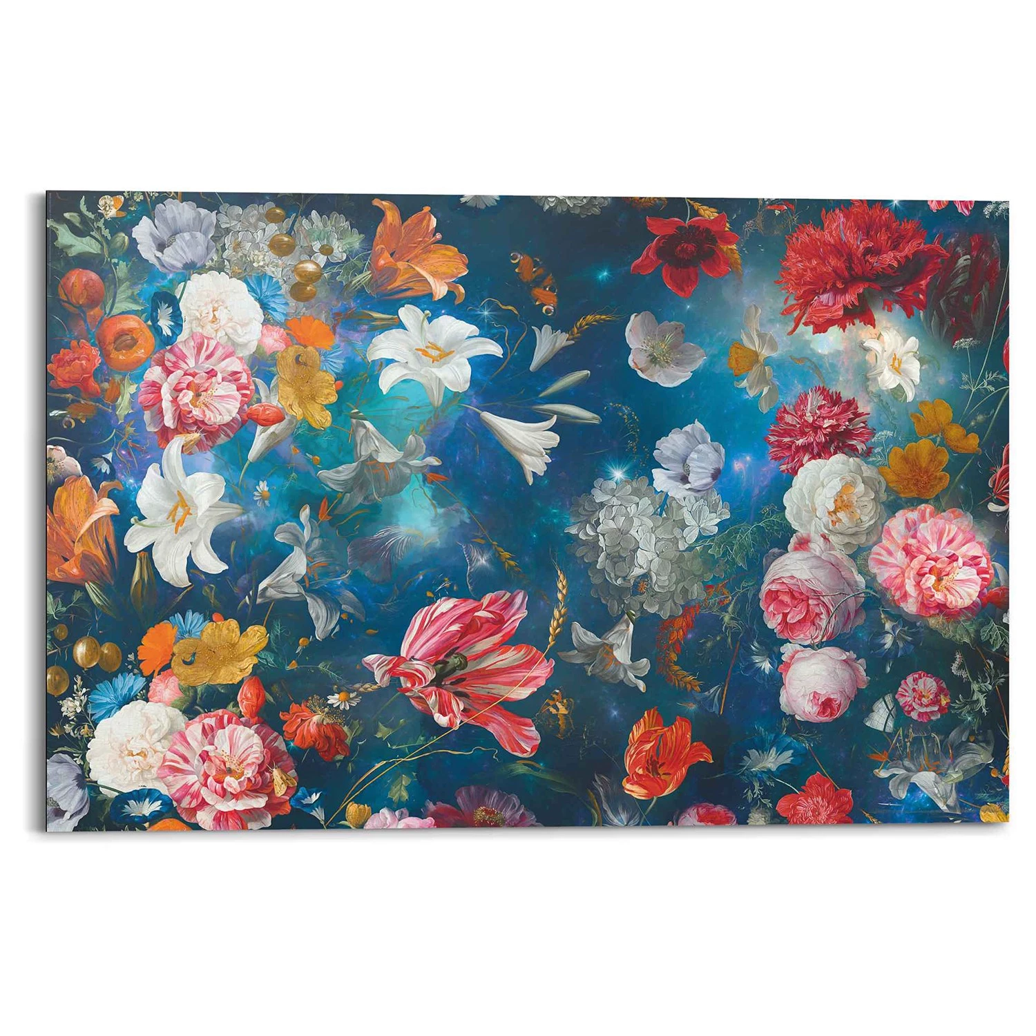 Reinders Tableau déco Fleurs multicolores I - Bois manufacturé - Bleu - 90 cm x 60 cm x 2 cm