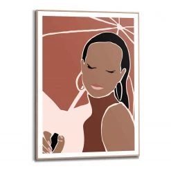 Reinders Tableau déco Femme au parasol - Bois manufacturé - Marron - 50 cm x 70 cm x 1,6 cm