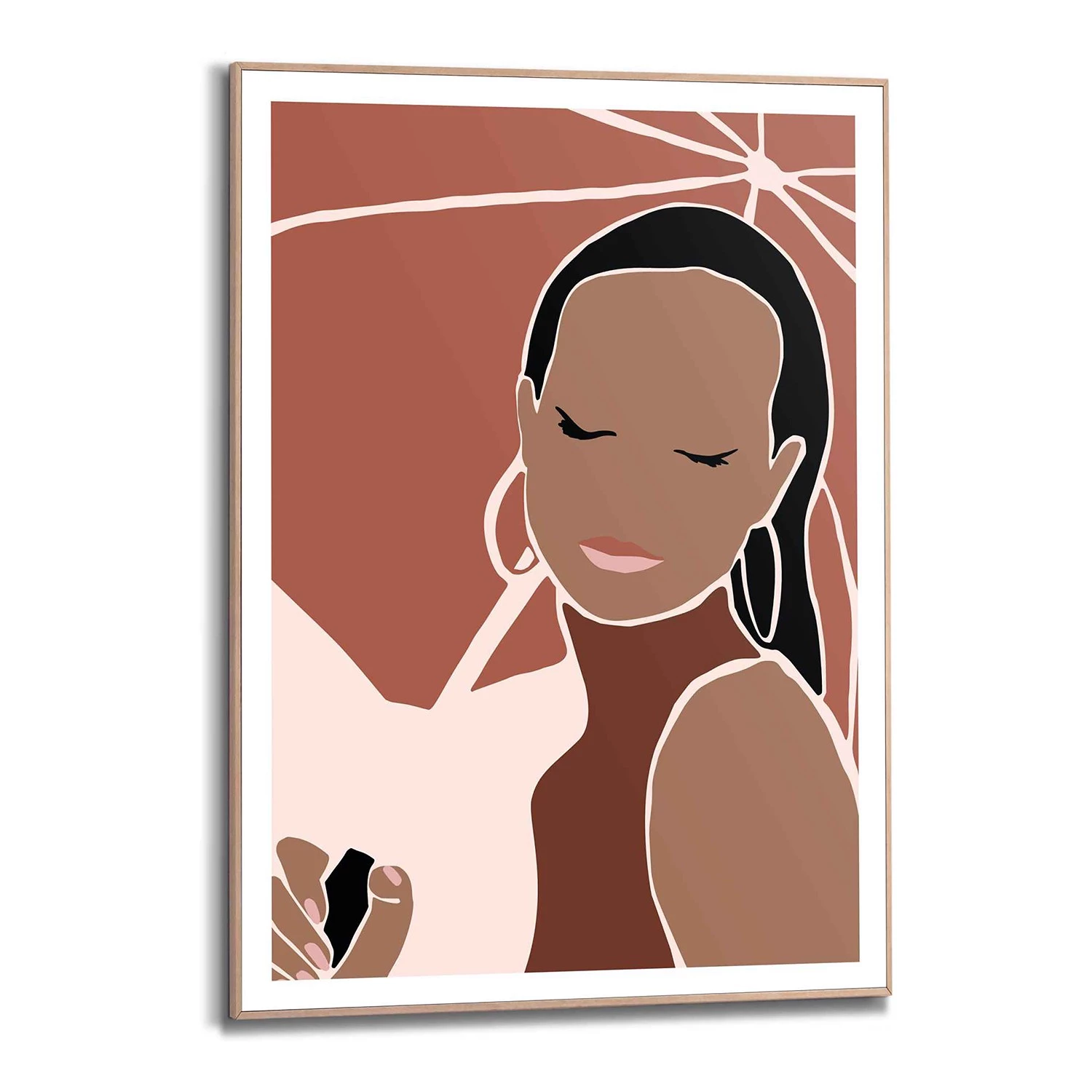 Reinders Tableau déco Femme au parasol - Bois manufacturé - Marron - 50 cm x 70 cm x 1,6 cm