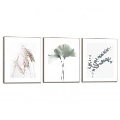 Reinders Set de tableaux déco Ginkgo & eucalyptus - Bois manufacturé - Vert - 40 cm x 50 cm x 1,6 cm