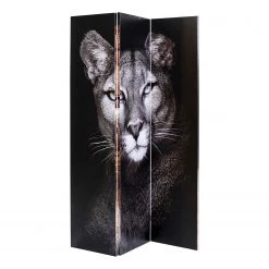 Kare Design Paravent King Lion vs. Cat Girl - Multicolore - Bois massif / Matière plastique - 120 x 180 cm