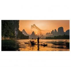 Art for the Home Tableau déco Asian Fisherman - Toile / MDF - Noir / Doré