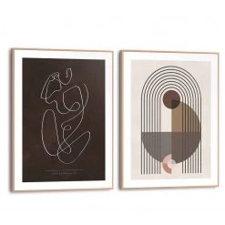 Reinders Tableaux déco Abstractions (2 éléments) - Impression dans cadre en bois - Beige