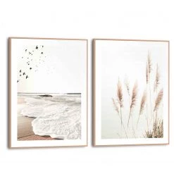Reinders Tableaux déco Plage (2 éléments) - Impression dans cadre en bois - Beige