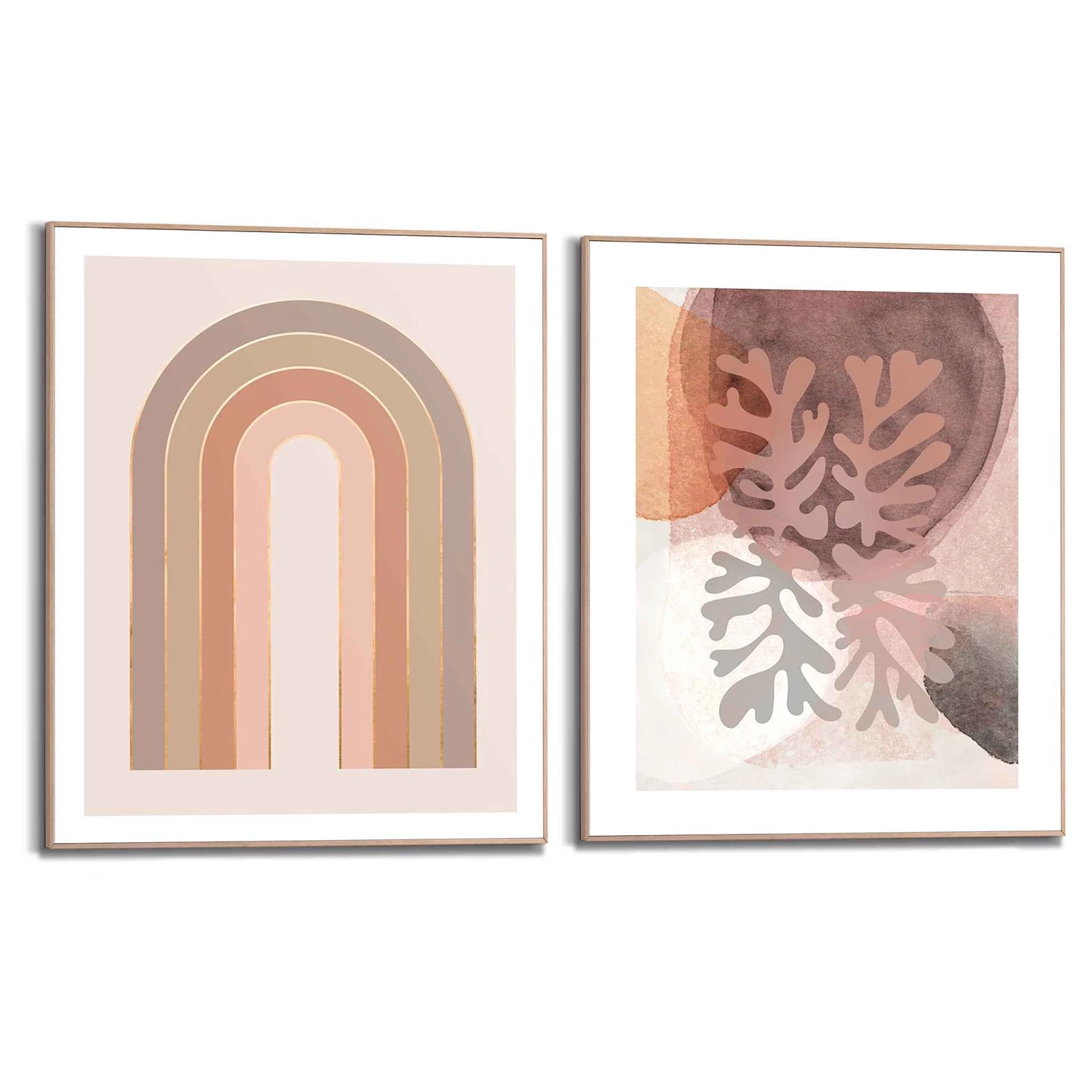 Reinders Tableaux déco Formes abstraites (2 élém) - Impression dans cadre en bois - Marron