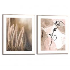 Reinders Tableaux déco Naturel (2 éléments) - Impression dans cadre en bois - Beige