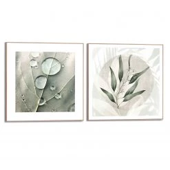Reinders Tableaux déco Gouttes de rosée (2 élém.) - Impression dans cadre en bois - Vert