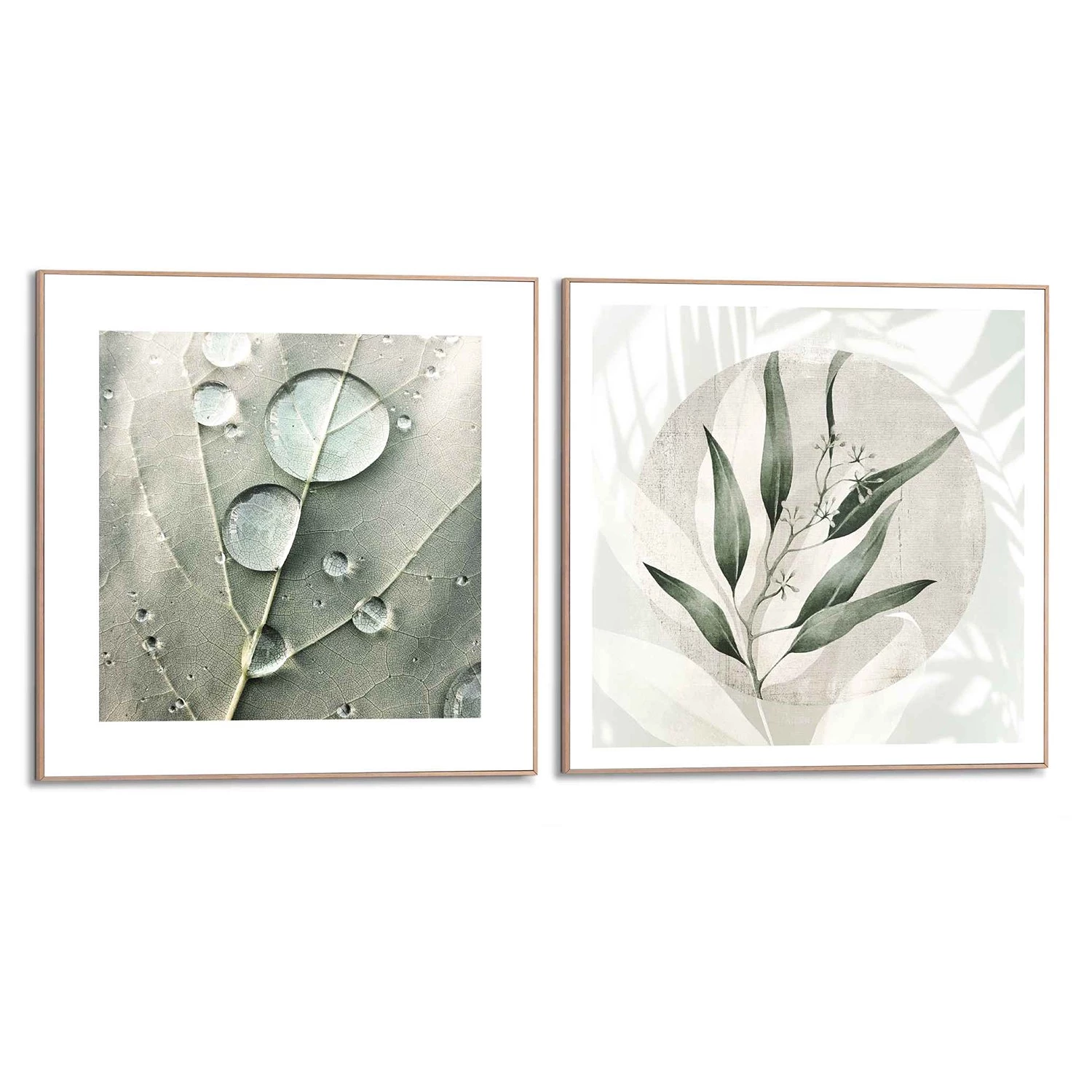 Reinders Tableaux déco Gouttes de rosée (2 élém.) - Impression dans cadre en bois - Vert