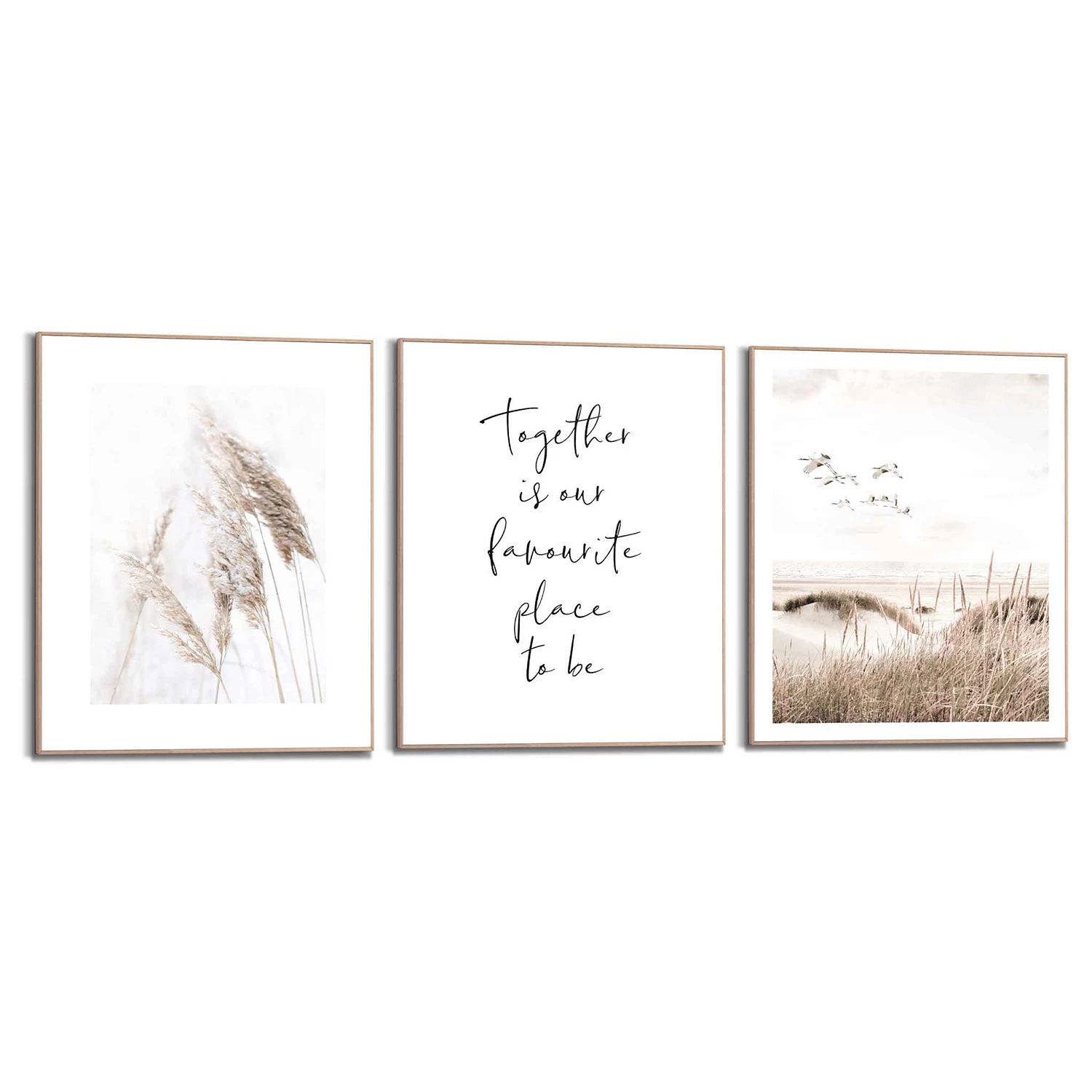 Reinders Tableaux déco Ensemble (3 éléments) - Impression dans cadre en bois - Beige