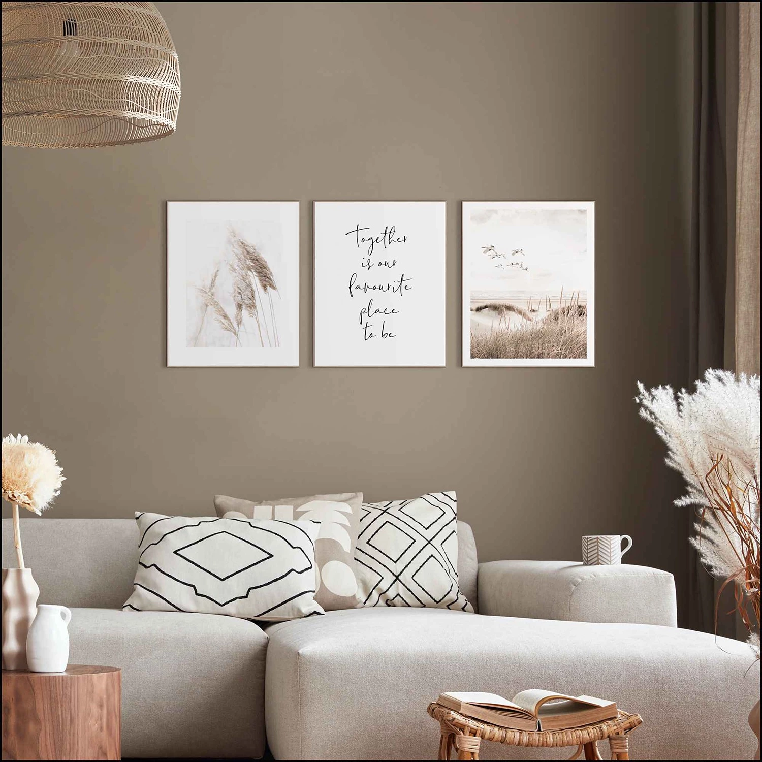 Reinders Tableaux déco Ensemble (3 éléments) - Impression dans cadre en bois - Beige – Image 2